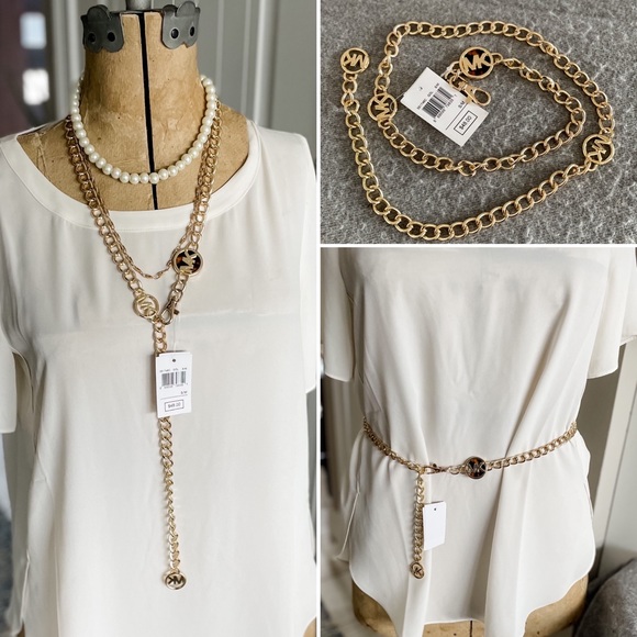 Michael Kors gold chain logo adjustable belt / chunky necklace NWT size S/M